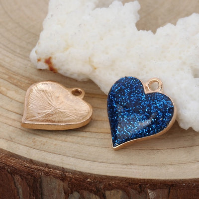 17x16mm Gold Plated Blue Glitter Heart Charm