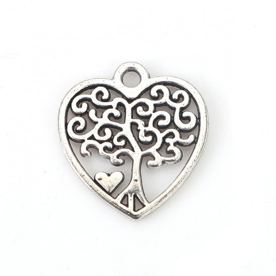 18x17mm Antique Silver Heart Shaped Tree of Life Pendant