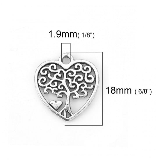18x17mm Antique Silver Heart Shaped Tree of Life Pendant