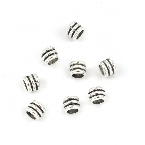 6x5mm Antique Silver Large Hole Barrel Beads ~ 10 beads