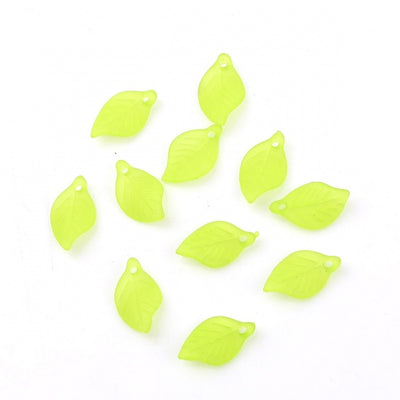 18x11mm Acrylic Leaf Charms ~ Frosted Grass Green ~ Pack of 20