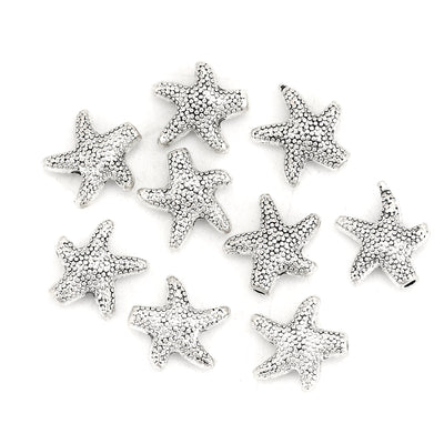 2 x Metal Starfish Beads ~ 10mm ~ Antique Silver