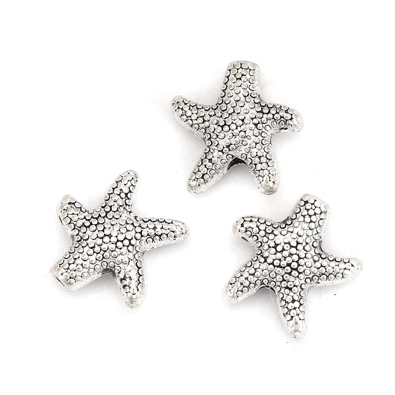 2 x Metal Starfish Beads ~ 10mm ~ Antique Silver