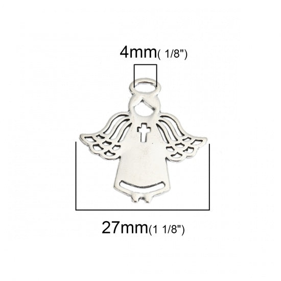 27mm Rhodium Plated Angel Pendant