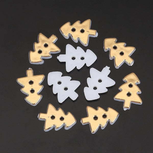10 x 2-Hole Christmas Tree Resin Buttons ~ 17x13mm ~ Gold