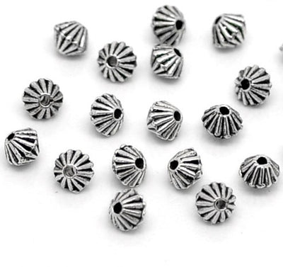 5x4mm Antique Silver Plated Metal Bicone Spacer Beads ~ Pack of 20
