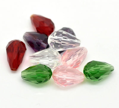 11x8mm Crystal Glass Drop Shaped Beads ~ Mixed Colours ~ 4 Beads