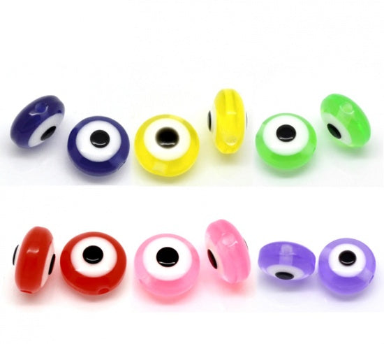 8x5mm Flat Round Resin Evil Eye Beads ~ Mixed Colours ~ Pack of 20