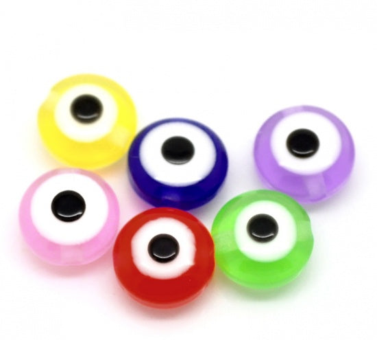 8x5mm Flat Round Resin Evil Eye Beads ~ Mixed Colours ~ Pack of 20