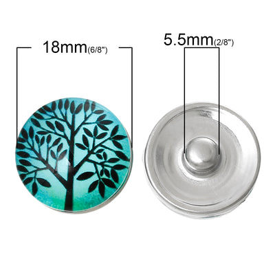 1 x Glass Snap Button ~ Tree of Life ~ 18mm