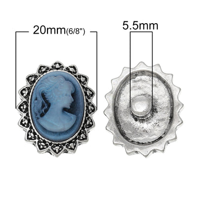 1 x Resin Snap Button ~ Lady's Head Cameo ~ 25x20mm