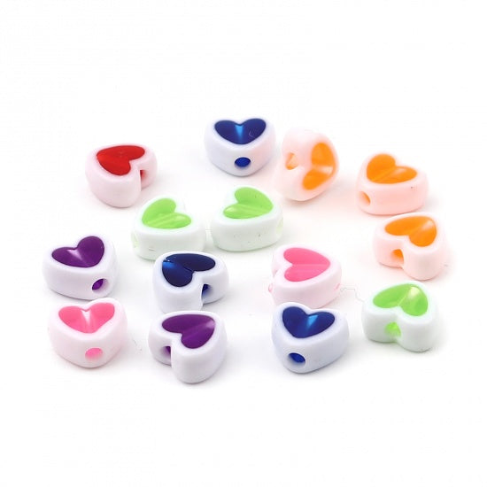 8x7mm Acrylic Heart Beads ~ Mixed Colours ~ Pack of 20