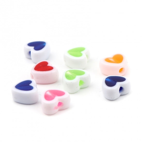 8x7mm Acrylic Heart Beads ~ Mixed Colours ~ Pack of 20