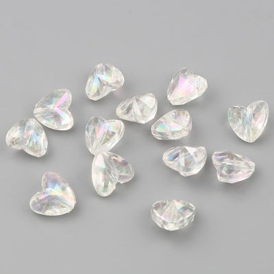 12x11mm Faceted Acrylic Heart Beads ~ Crystal AB ~ Pack of 10
