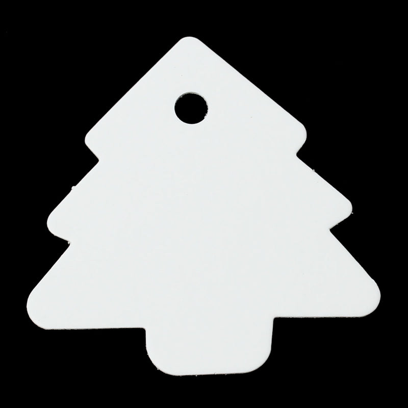 10 x Paper Price Tags  ~ Christmas Tree - White ~ 54mm