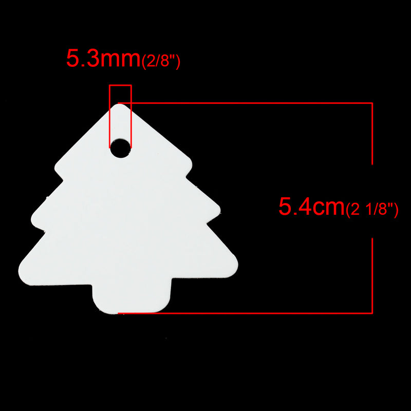 10 x Paper Price Tags  ~ Christmas Tree - White ~ 54mm