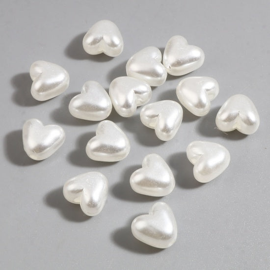 10mm Acrylic Pearl Heart Beads ~ White ~ Pack of 10