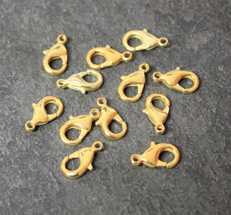1 Premium Gold Plated Brass Lobster Clasp ~ 15mm  (Made in the UK)