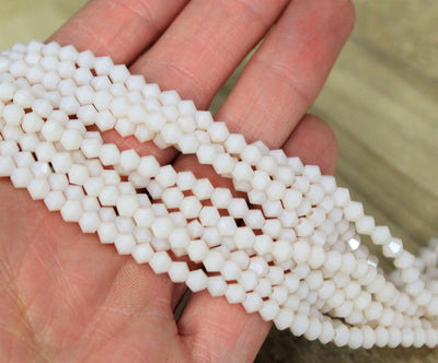 4mm Glass Bicones ~ Jade Style Light Beige ~ approx. 92 beads/string
