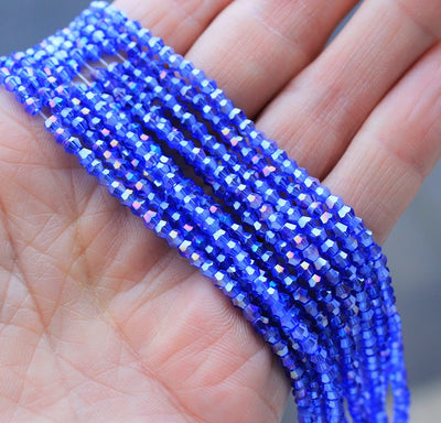 3mm Glass Bicones ~ Approx. 130 Beads - String ~ Dark Blue AB