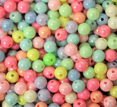 8mm Round Acrylic Glossy Beads ~ Mixed Pastel Colours ~ 50 Beads