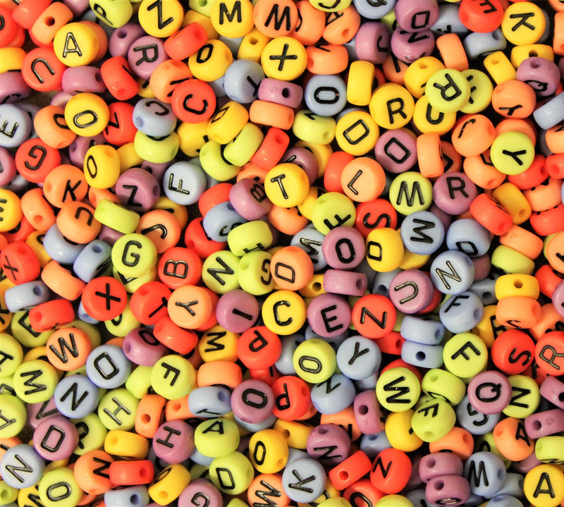 7x4mm Alphabet / Letter Acrylic Beads ~ Mixed Opaque Colours ~ 100 beads