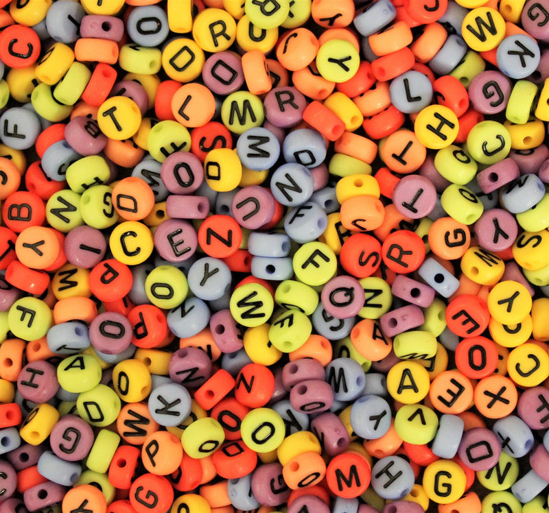 7x4mm Alphabet / Letter Acrylic Beads ~ Mixed Opaque Colours ~ 100 beads