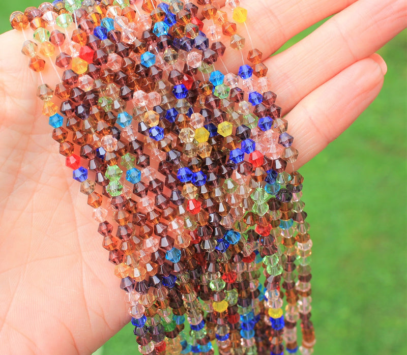 4mm Glass Bicones ~ Mixed Colours ~ approx. 92 beads/string