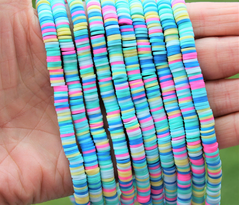 1 Strand of 6mm Polymer Clay Katsuki Beads ~ Blue Bubble Gum Mix ~ approx. 290-320 beads