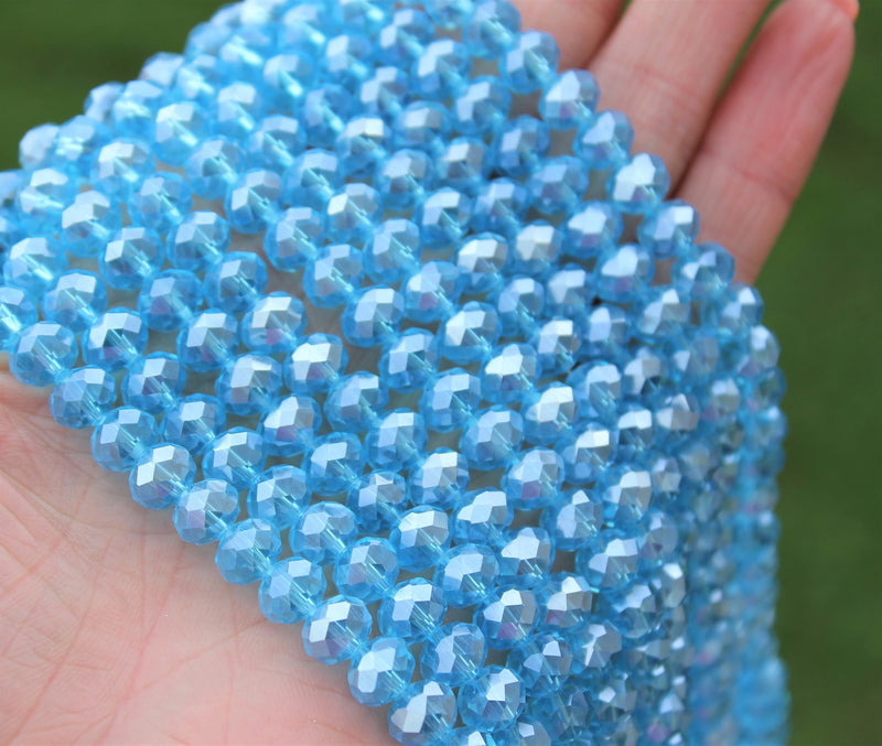 1 Strand of 8x6mm Faceted Glass Rondelle Beads ~ Lustred Sky Blue ~ approx. 70 beads