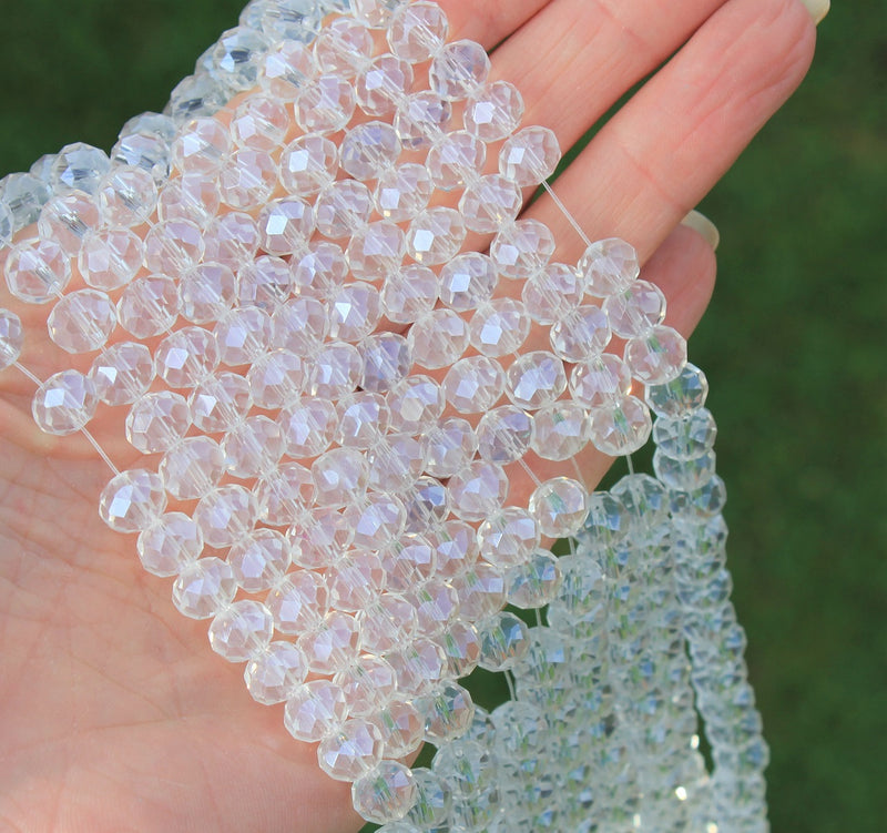 1 Strand of 8x6mm Electroplated Faceted Glass Rondelle Beads ~ Lustred Crystal ~ approx. 70 beads