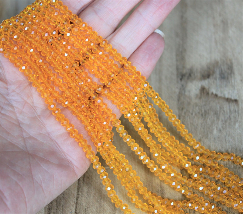 1 Strand of 4x3mm Electroplated Faceted Glass Rondelle Beads ~ Lustred Light Orange ~ approx. 123 beads