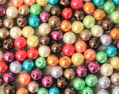 8mm Round Glass Pearls ~ Mixed Colours ~ Pack of 50