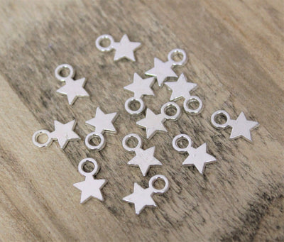 8mm Silver Plated Metal Star Charms ~ Pack of 5