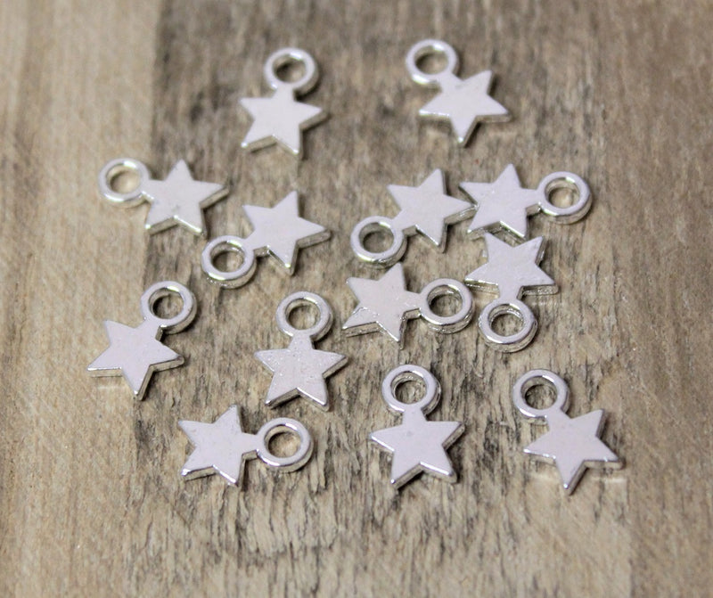 8mm Silver Plated Metal Star Charms ~ Pack of 5