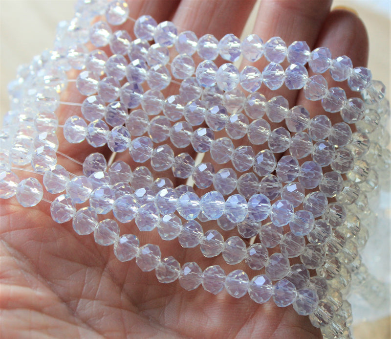 8x6mm Faceted Glass Rondelle Beads ~ Imitation Opalite ~ approx. 68 beads