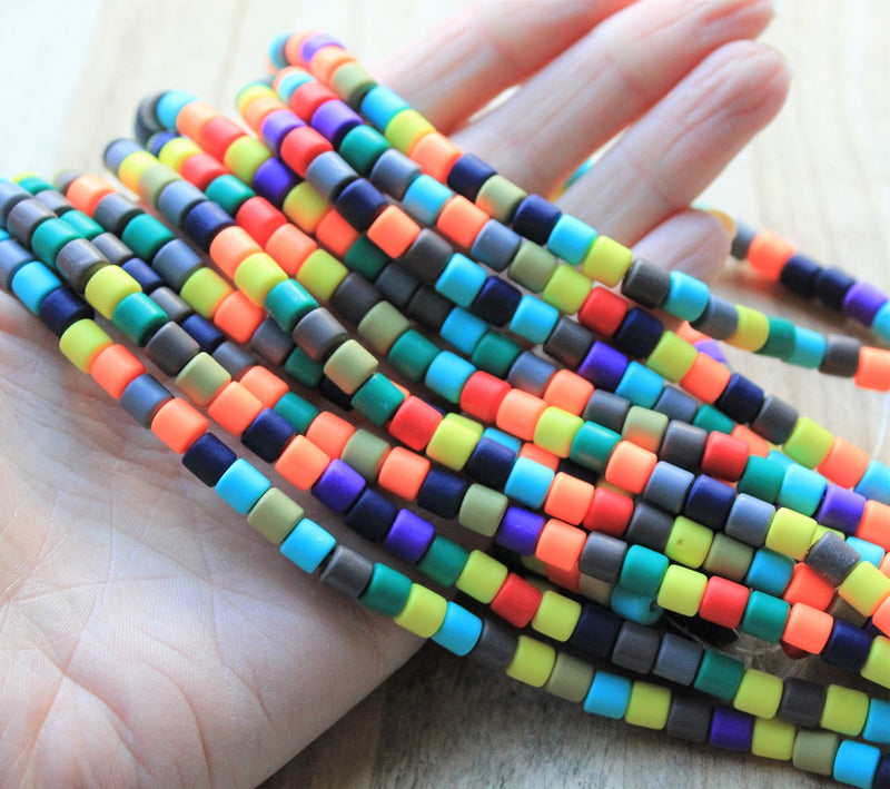 Handmade 7x6mm Polymer Clay Barrel Beads ~ Darker Colours Mix ~ approx. 60 beads