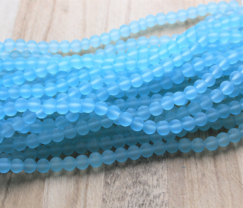 1 Strand x Frosted Round Glass Beads - 8mm - Pale Blue - approx. 99 beads/strand