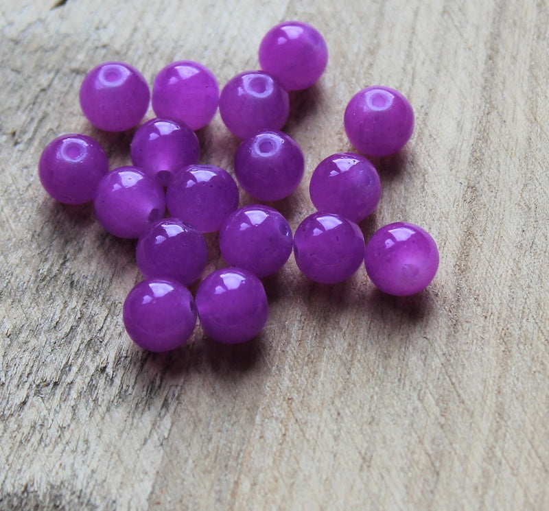 8mm Round Jade Style Glass Beads ~ Purple ~ 20 beads