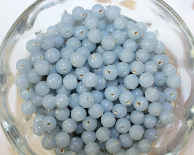 20 x Round Glass Beads ~ 8mm ~ Milky Blue