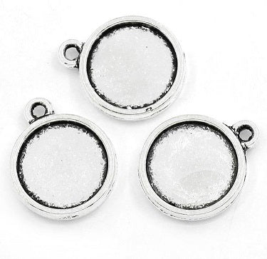 1 x Antique Silver Pendant Setting for 12mm Cabs ~ Double-Sided