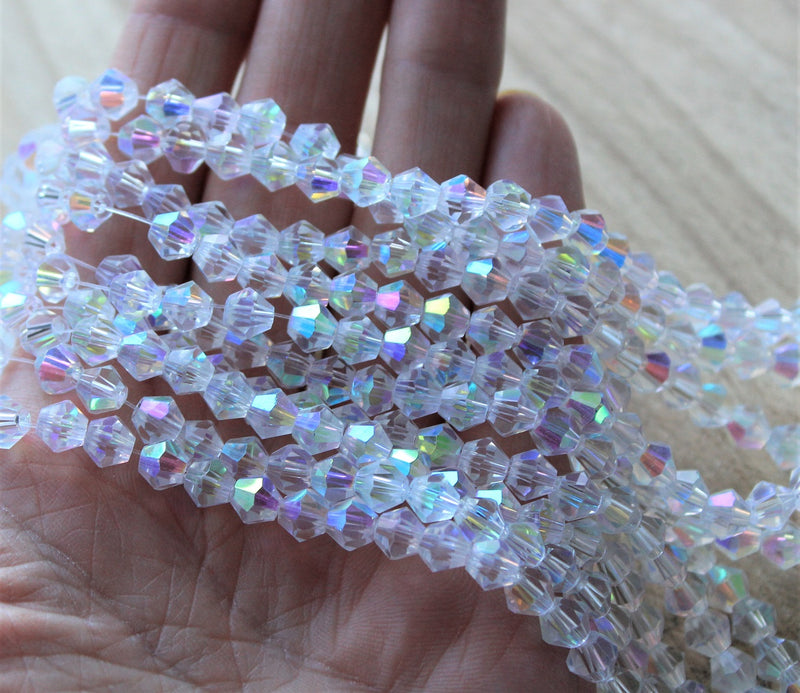 1 Strand of 6mm Glass Bicones ~ AA Grade ~ Crystal AB ~ approx. 48 beads