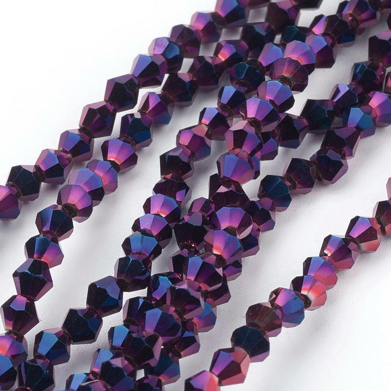 3mm Glass Bicones ~ Approx. 135 Beads / String ~ Purple Plated