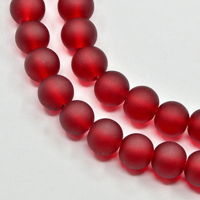1 Strand x Frosted  Round Glass Beads - 4mm - Dark Red - approx. 200 beads