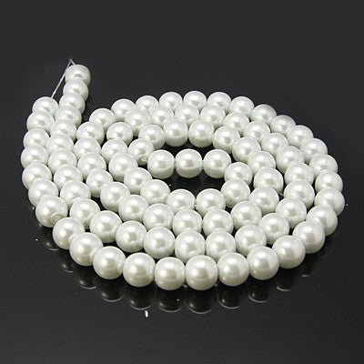 1 Strand of 6mm Glass Pearl Beads ~ White ~ approx. 140 beads