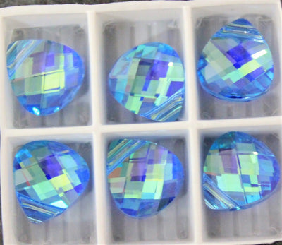 Small Swarovski Crystal Flat Briolette ~ 11x10mm ~ Aqua AB