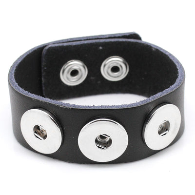 Snap Button Leather Bracelet ~ Black