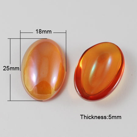 5 x Electroplated Transparent Glass Cabochons ~ Transparent Orange ~ 25*18mm