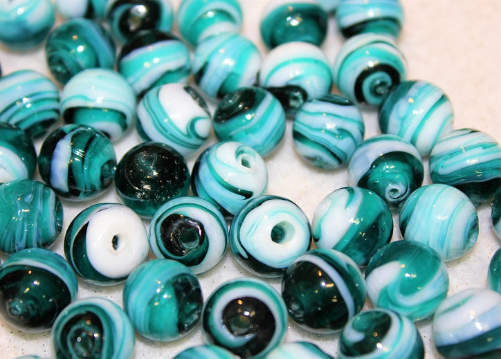 3 x Handmade Lampwork Glass Beads ~ 14mm Round ~ Aquamarine