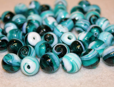 3 x Handmade Lampwork Glass Beads ~ 14mm Round ~ Aquamarine